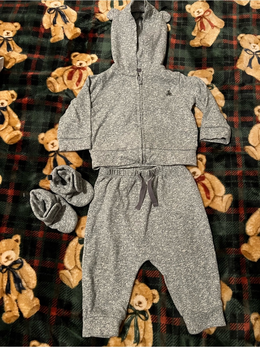 GAP Baby Gray Hooded Zip Sweatshirt & Jogger Set with Booties